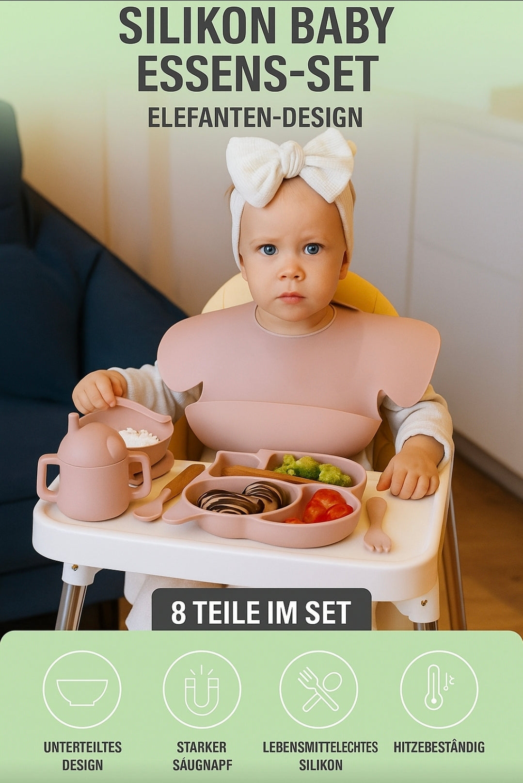 ELEFANT Silikon-Babygeschirr-Set mit Saugnapf