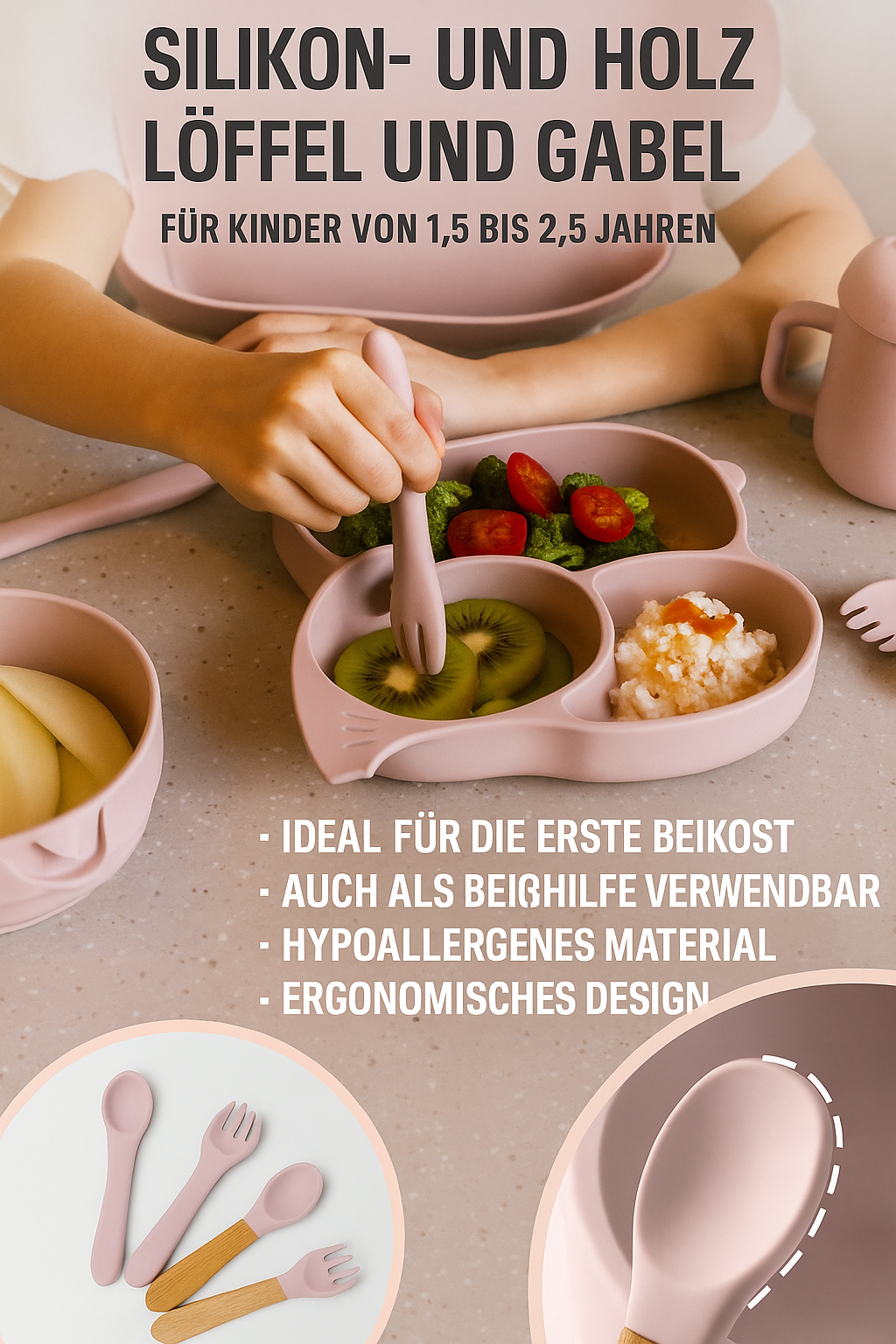 ELEFANT Silikon-Babygeschirr-Set mit Saugnapf