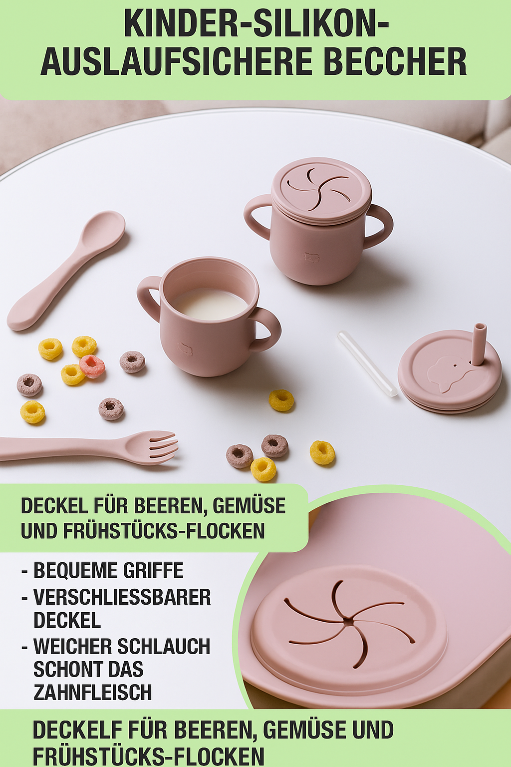 HASE Silikon-Babygeschirr-Set mit Saugnapf