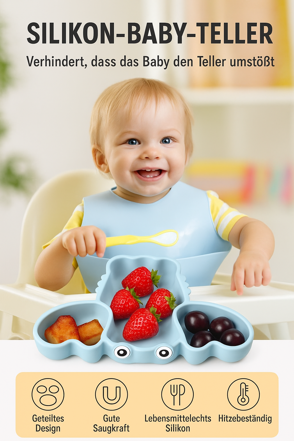 HUMMER Silikon-Babygeschirr-Set mit Saugnapf