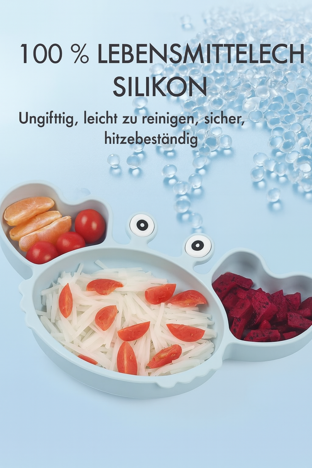 KRABBE Silikon-Babygeschirr-Set mit Saugnapf