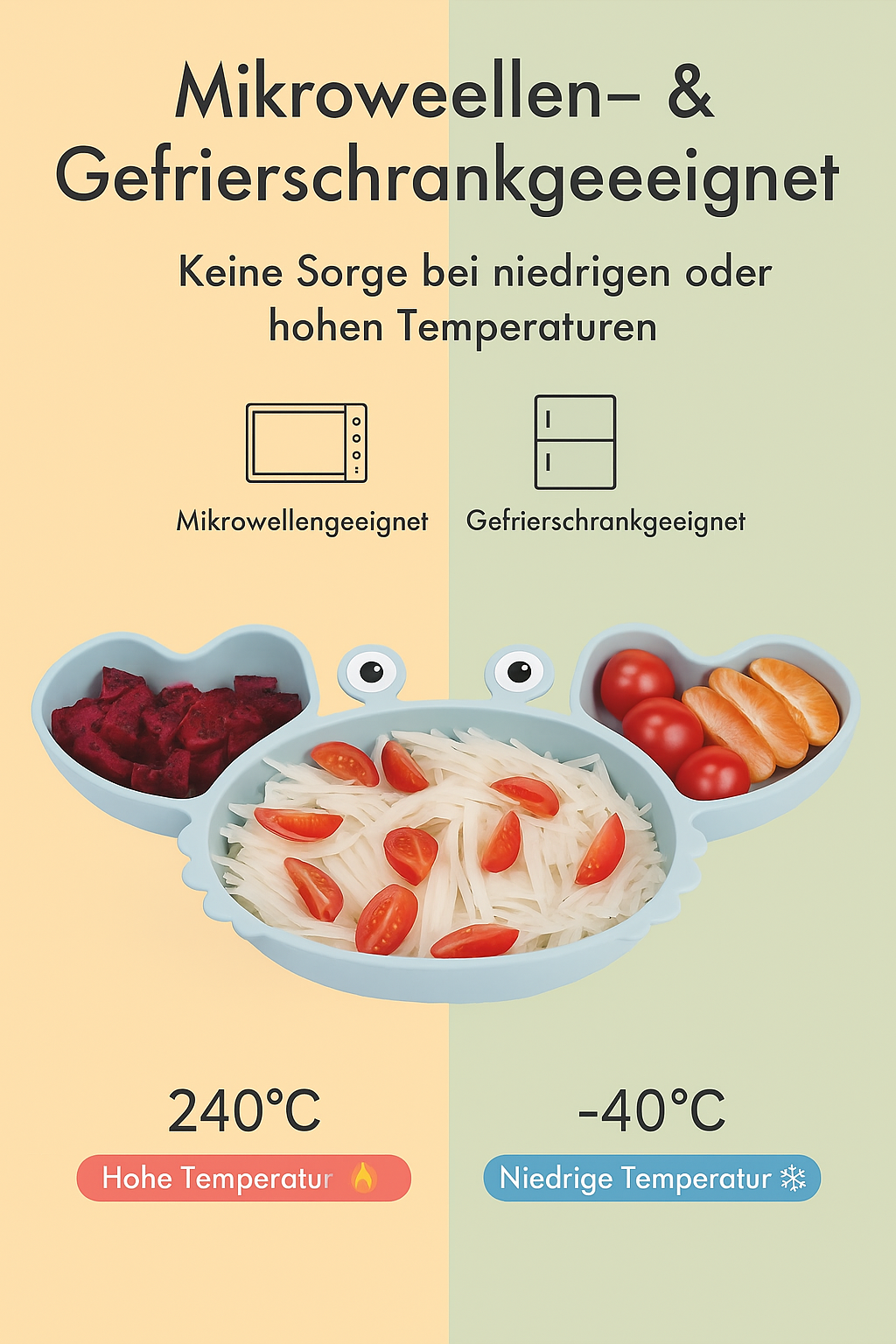 KRABBE Silikon-Babygeschirr-Set mit Saugnapf