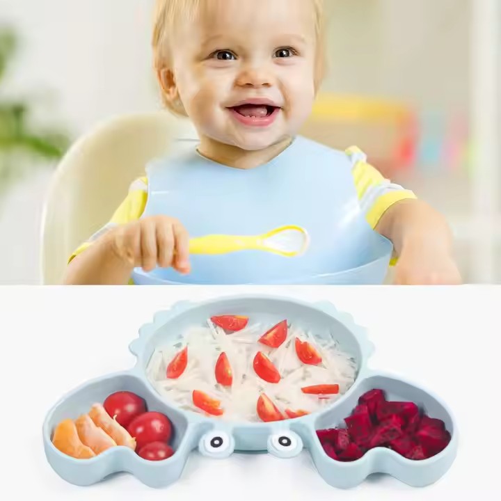 KRABBE Silikon-Babygeschirr-Set mit Saugnapf
