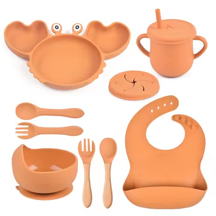KRABBE Silikon-Babygeschirr-Set mit Saugnapf